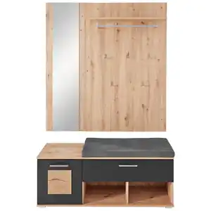 Xora Garderobe, Schwarz, Eiche Artisan, Holzwerkstoff, 5-teilig, 126x193x38 cm, Garderobe, Garderoben-Sets & Serien, Garderoben-Sets