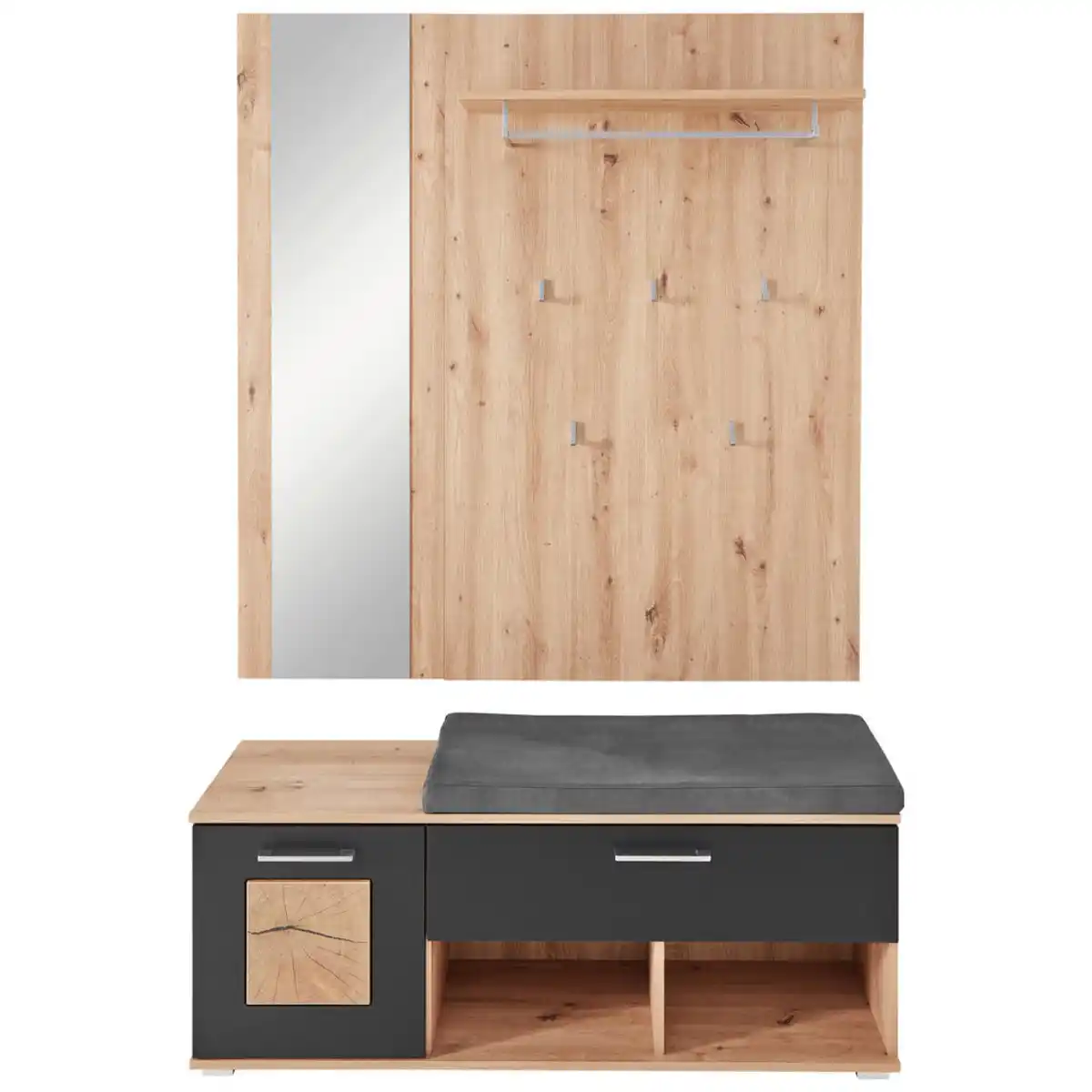 Bild 1 von Xora Garderobe, Schwarz, Eiche Artisan, Holzwerkstoff, 5-teilig, 126x193x38 cm, Garderobe, Garderoben-Sets & Serien, Garderoben-Sets
