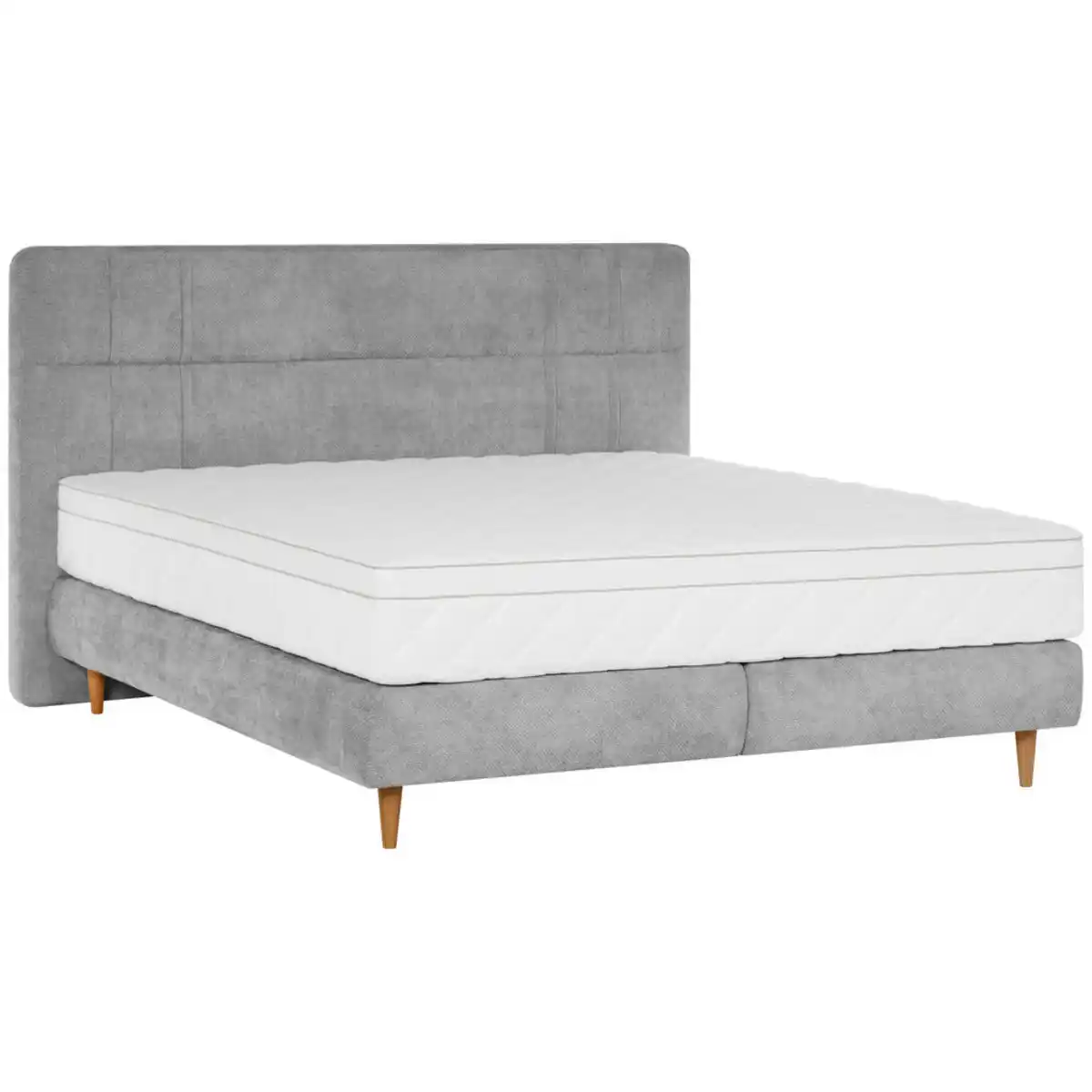Bild 1 von Welnova Boxspringbett, Grau, Textil, Eiche, massiv, H3, 7-Zonen, 140x200 cm, gepolstertes Kopfteil, in verschiedenen Größen erhältlich, Matratze durchgehend, Härtegradauswahl, Schlafzimmer, Bette
