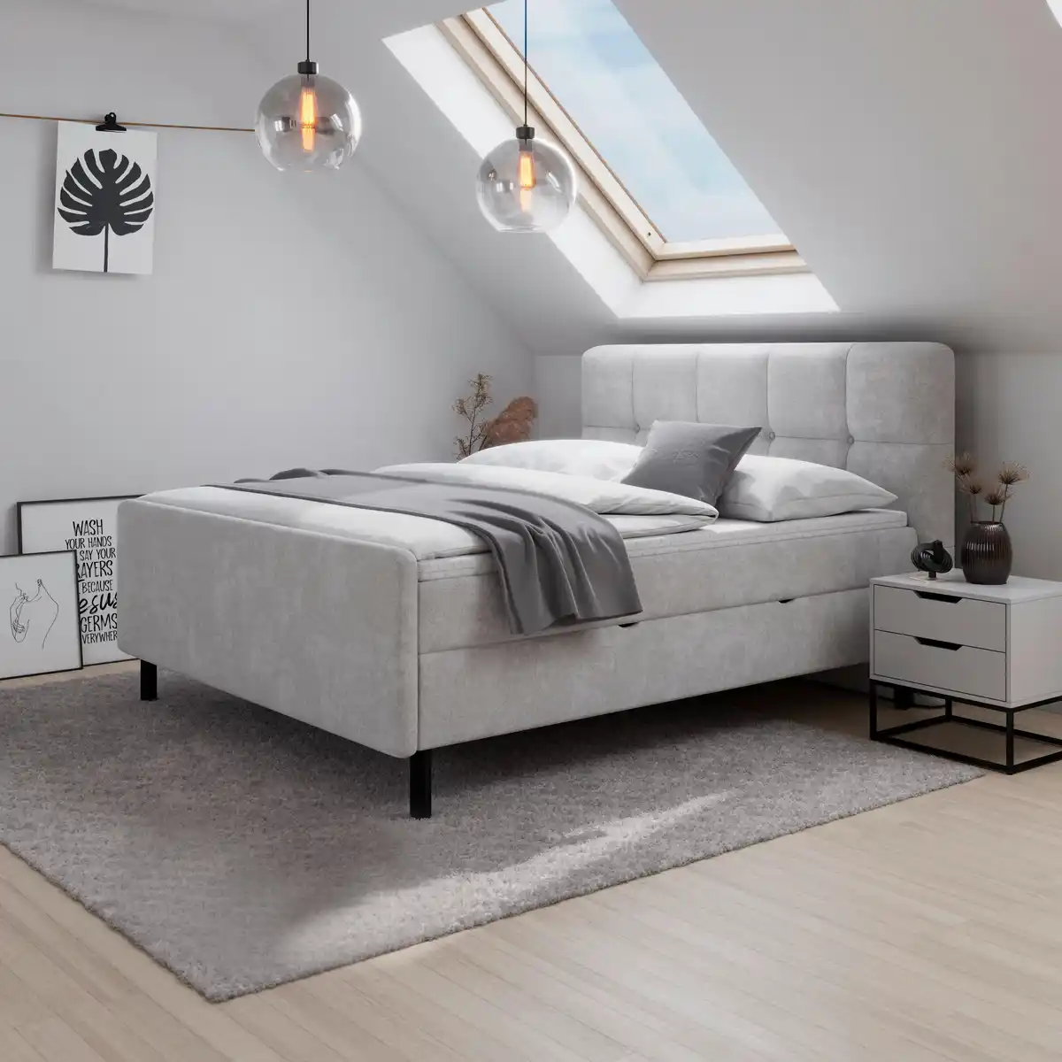 Bild 1 von Boxbett Marbella Hellgrau ca. 180x200 cm mit Topper, Hellgrau