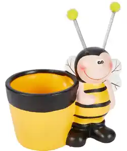 Garten Deko-Biene mit Blumentopf, neon gelb