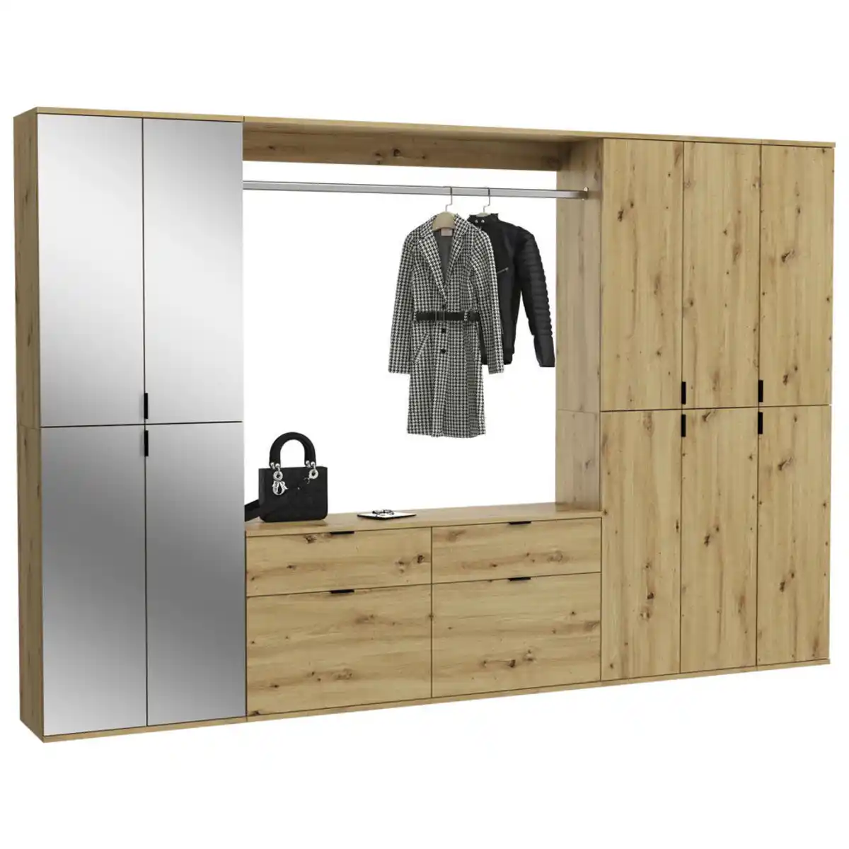 Bild 1 von Mid.you Garderobe, Glas, Holzwerkstoff, 4-teilig, 2 Schublade(n) Schubladen, 273x193x34 cm, FSC Mix, Garderobe, Garderoben-Sets & Serien, Garderoben-Sets
