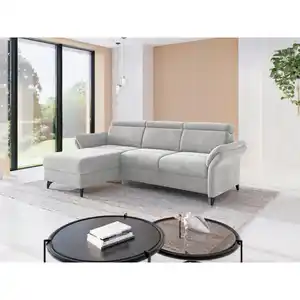 Sit & More Ecksofa Glendale E, Silber, Textil, 4,5-Sitzer, Ottomane links, L-Form, 253x166 cm, Goldenes M, Oeko-Tex® Standard 100, Made in Europe, DGM-Klimapakt, Rücken echt, Armteil links, rechts,