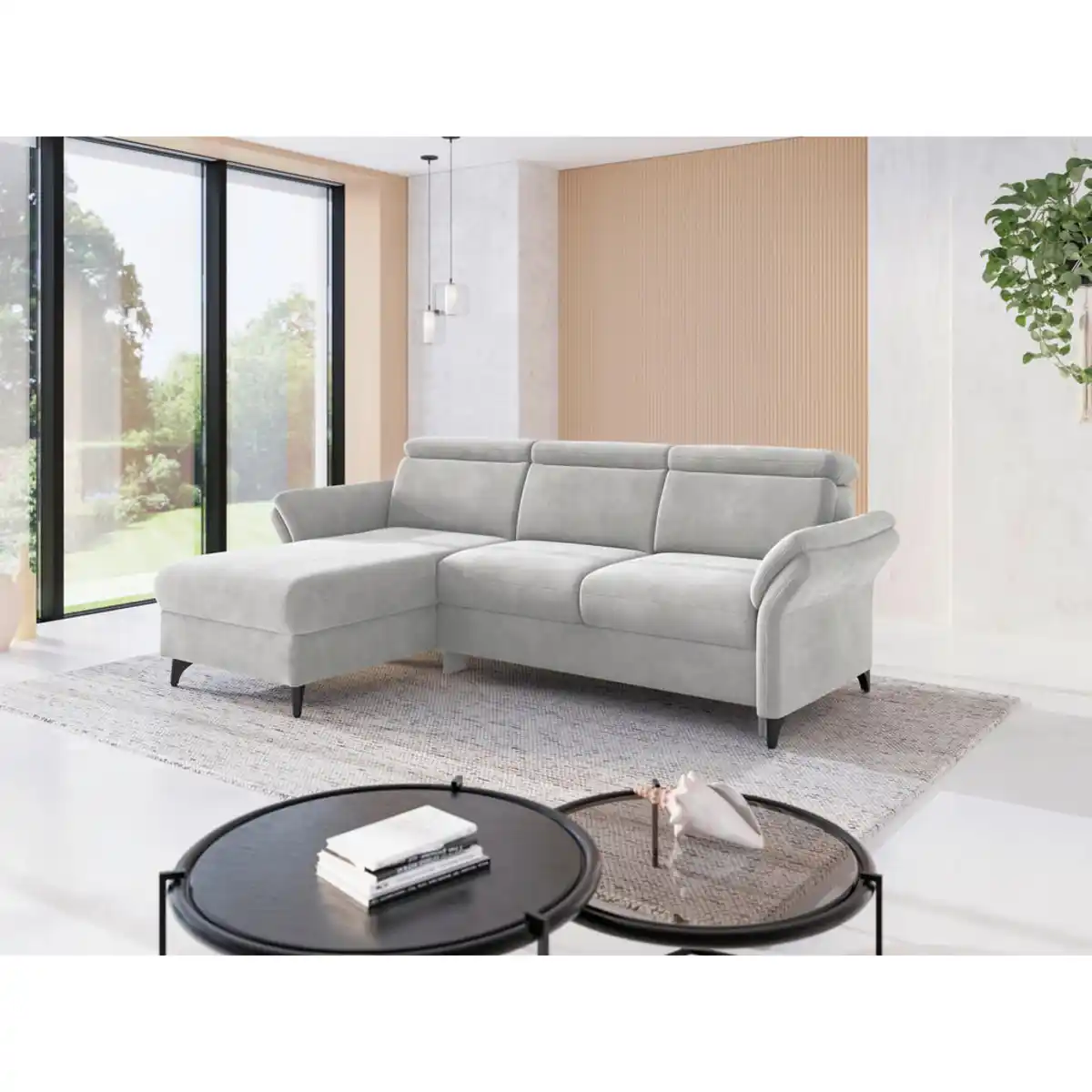 Bild 1 von Sit & More Ecksofa Glendale E, Silber, Textil, 4,5-Sitzer, Ottomane links, L-Form, 253x166 cm, Goldenes M, Oeko-Tex® Standard 100, Made in Europe, DGM-Klimapakt, Rücken echt, Armteil links, rechts,