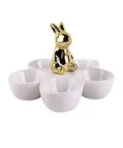 Eierhalter mit Hasenfigur, Weiß/gold