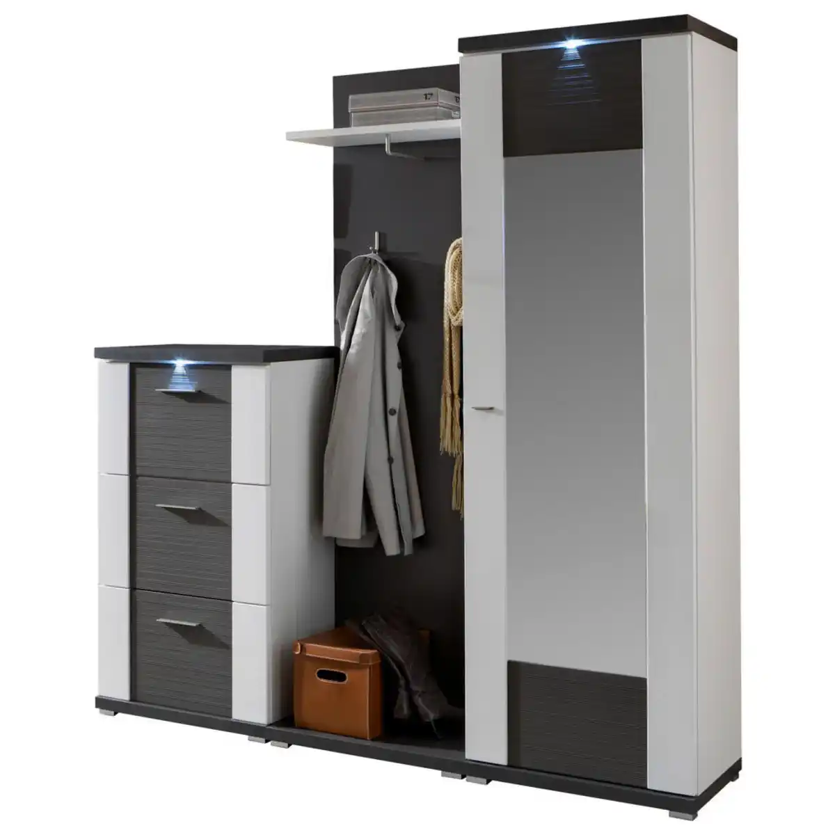 Bild 1 von Xora Garderobe, Graphit, Weiß, Holzwerkstoff, 3-teilig, 195x206.6x41.6 cm, Garderobe, Garderoben-Sets & Serien, Garderoben-Sets, G