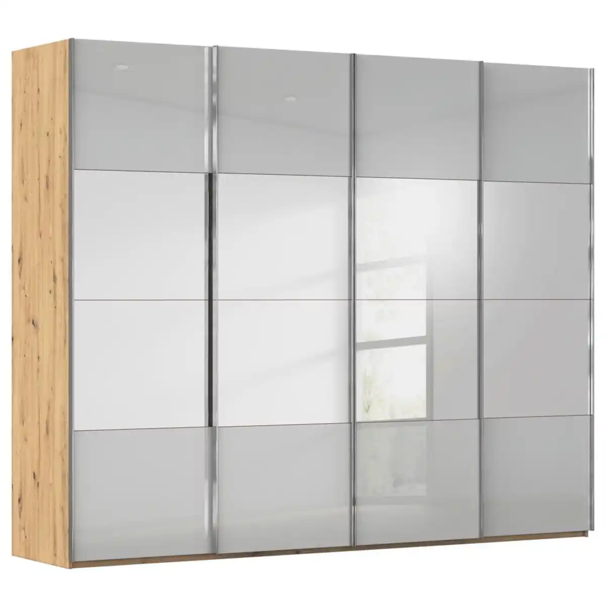 Bild 1 von Novel Schwebetürenschrank, Eiche Artisan, Seidengrau, Holzwerkstoff, 8 Fächer, 271x223x68 cm, Blauer Engel, Goldenes M, Made in Germany, Beimöbel erhältlich, umfangreiches Zubehör in verschieden