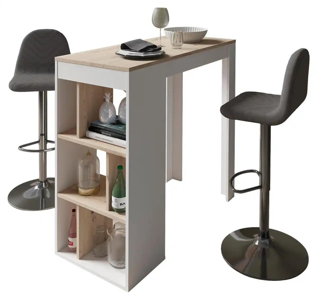 Bild 1 von TISCHGRUPPE TG MOBY-CASINO, Anthrazit, Weiß, Chromfarben, Eiche Artisan