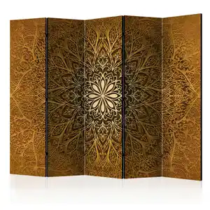 artgeist Paravent, Braun, Gold, Holz, Textil, Kiefer, massiv, Mandala, 225x172x3 cm, Motiv auf Vorder- und Rückseite, Wohnzimmer, Raumteiler & Paravents, Paravents
