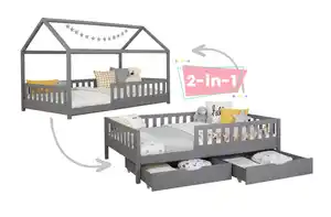 Stauraumbett Duo Hellgrau ca. 90x200 cm Kiefer massiv, Hellgrau