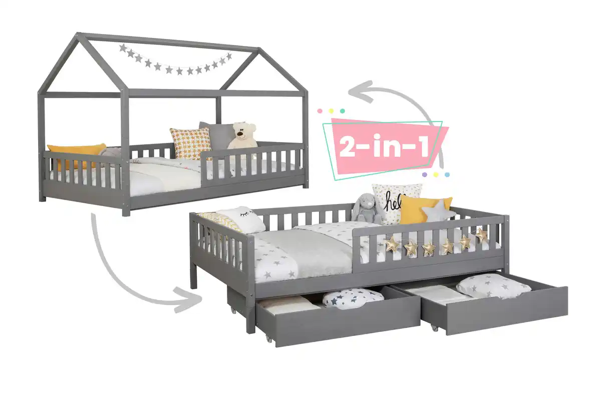 Bild 1 von Stauraumbett Duo Hellgrau ca. 90x200 cm Kiefer massiv, Hellgrau