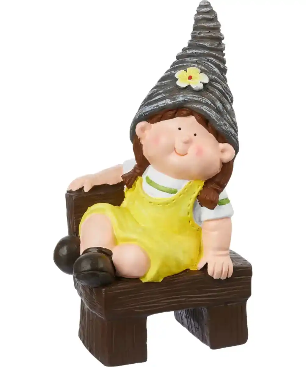 Bild 1 von Gartenfigur Kind auf Bank, gelb