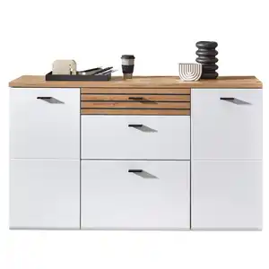 Livetastic Schuhschrank Fresno, Schwarz, Weiß, Eiche Artisan, Metall, 8 Fächer, 2 Schublade(n) Schubladen, 150x88x34 cm, Beimöbel erhältlich, hängend, Garderobe, Schuhaufbewahrung, Schuhschränk