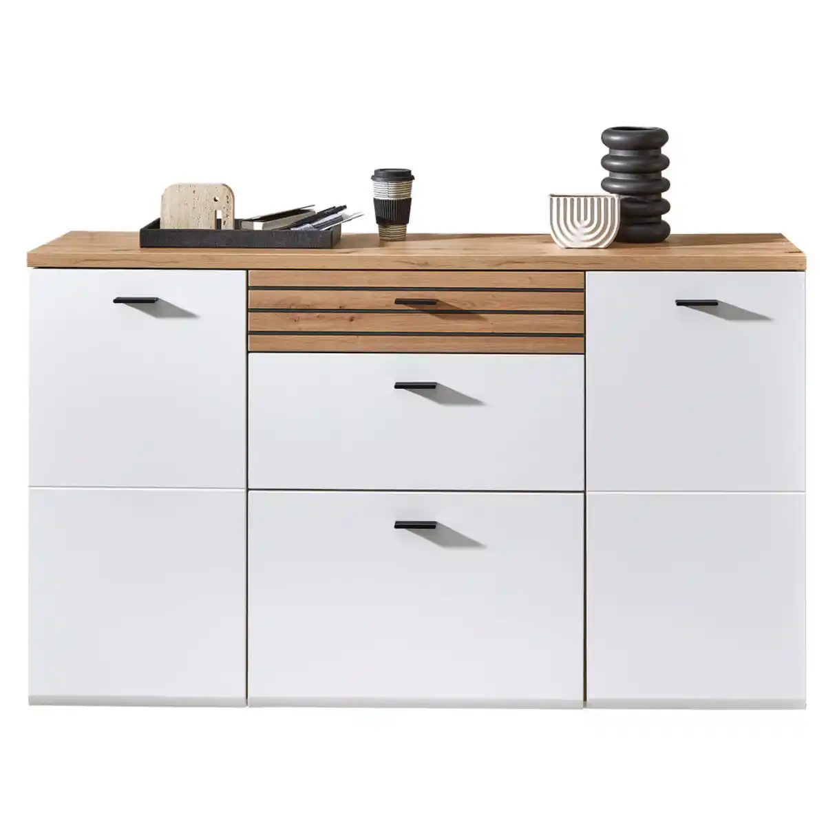 Bild 1 von Livetastic Schuhschrank Fresno, Schwarz, Weiß, Eiche Artisan, Metall, 8 Fächer, 2 Schublade(n) Schubladen, 150x88x34 cm, Beimöbel erhältlich, hängend, Garderobe, Schuhaufbewahrung, Schuhschränk