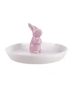 Keramikteller Hase, weiß/rosa