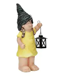 Gartenfigur Kind mit Laterne, gelb
