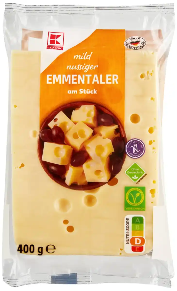 Bild 1 von K-CLASSIC Emmentaler am Stück 45 % Fett i. Tr., 400-g-Packg.