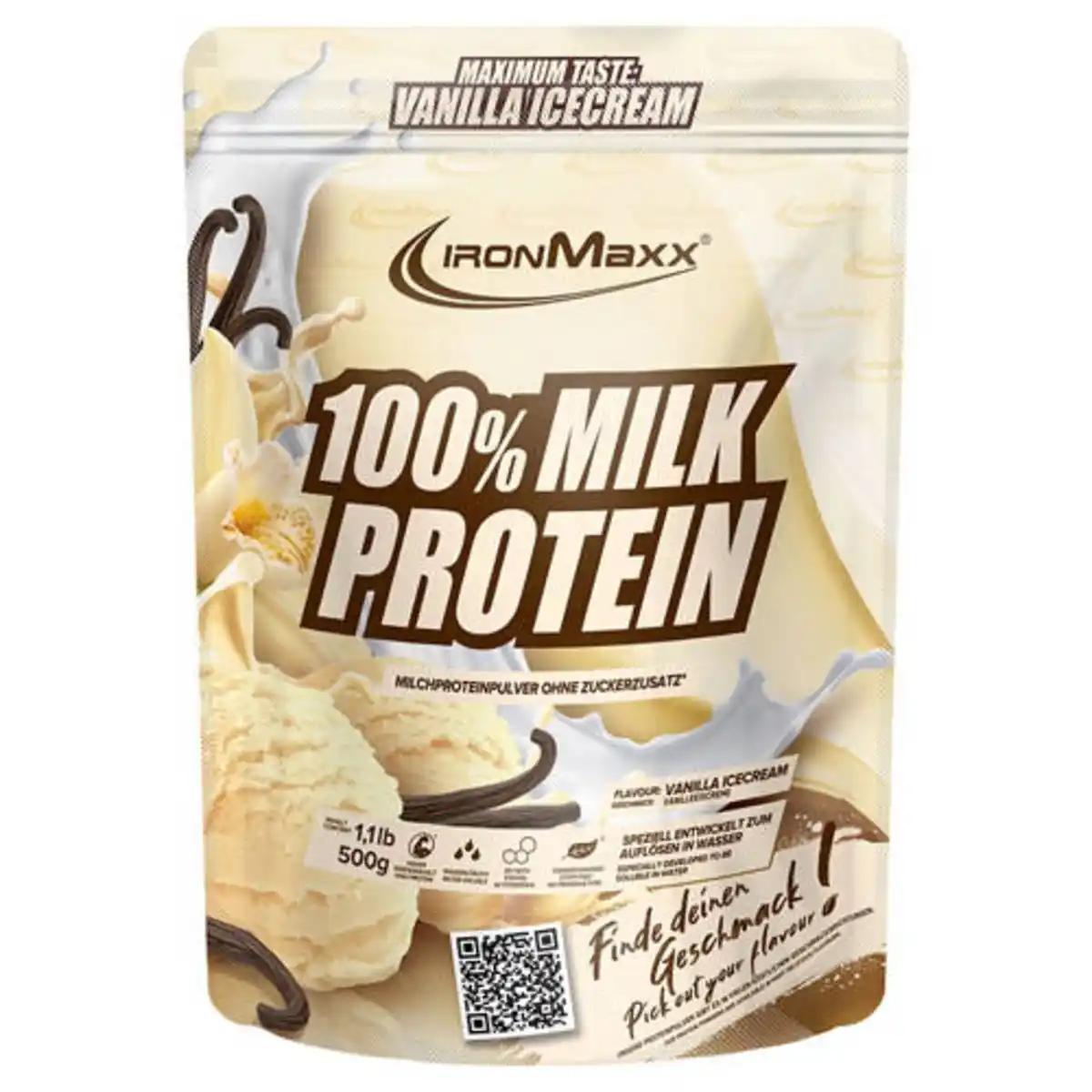 Bild 1 von IRONMAXX 100 % Milk Protein Pulver 500 g, Vanilla