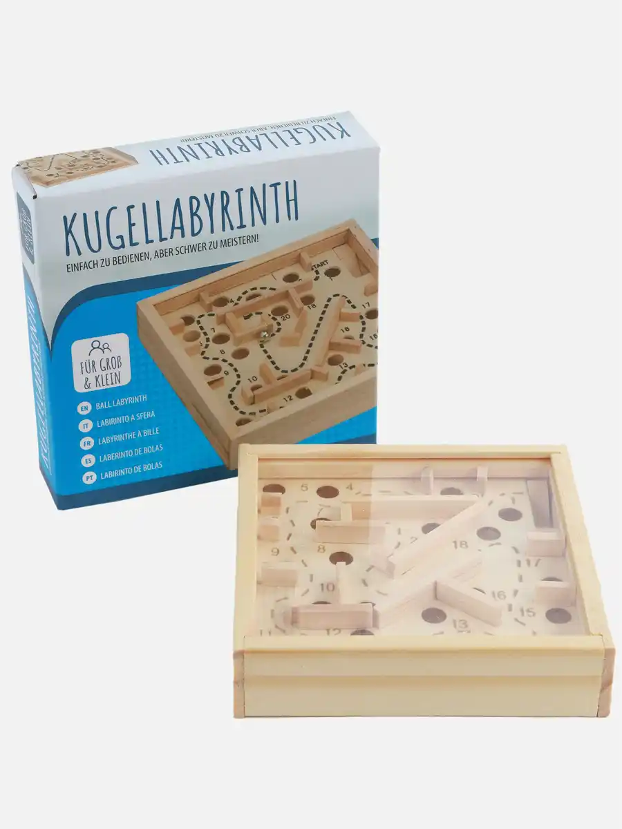 Bild 1 von Kugellabyrinth aus Holz, 12x12cm Braun