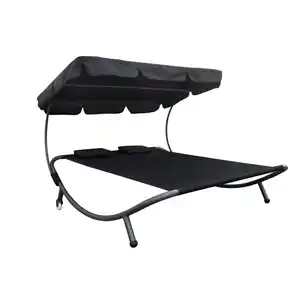 Doppel-Sonnenliege mit Dach schwarz