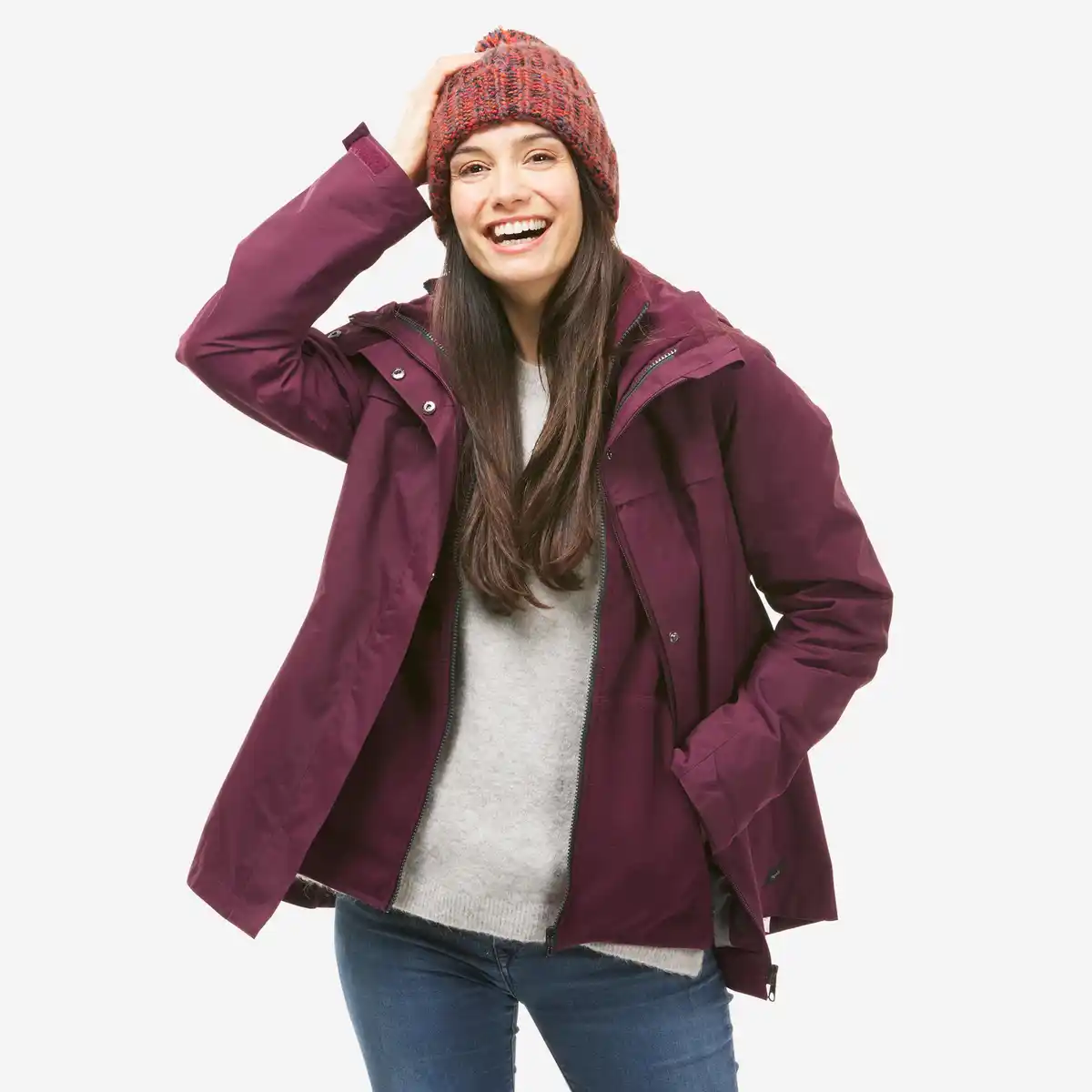 Bild 1 von FORCLAZ 3-in-1-Jacke Damen wasserdicht Komfort bis 0 °C - Travel 100 rot