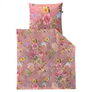 Feinperkal-Bettwäsche, Rosa Blumen, 155 x 220 + 80 x 80 cm