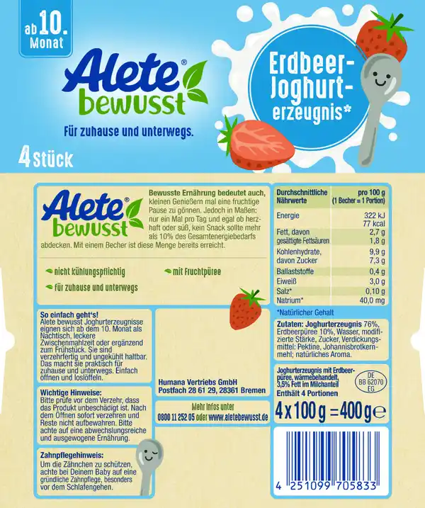 Bild 2 von Alete bewusst Erdbeer-Joghurterzeugnis ab 10. Monat, 400 g