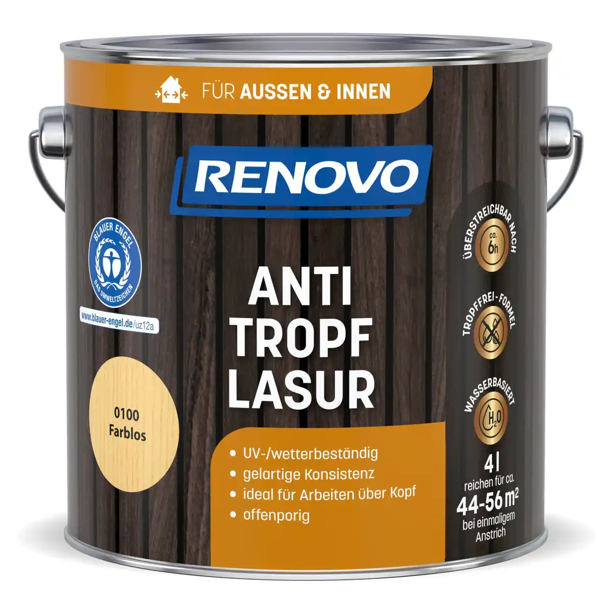 Bild 1 von RENOVO Holzanstrich »0100«, Tropffrei-Formel, 4,0L, farblos