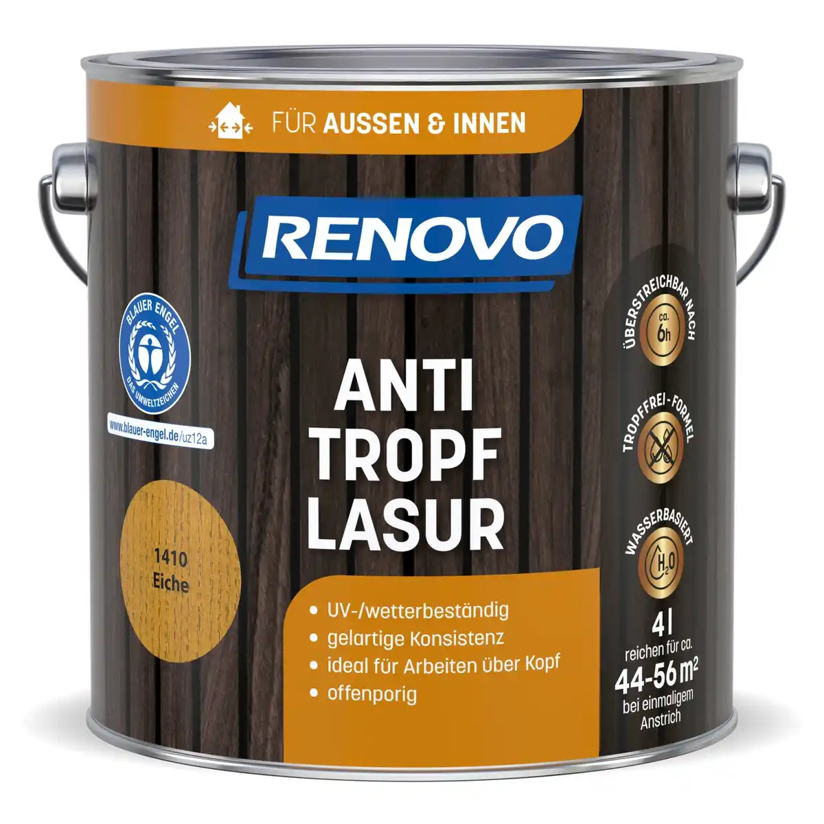 Bild 1 von RENOVO Holzanstrich »1410«, Tropffrei-Formel, 4,0L, eiche