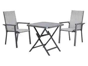 LIVARNO® Alu-Set »Houston«, 3-teilig - Klapptisch & 2 Stapelsessel, hellgrau-meliert