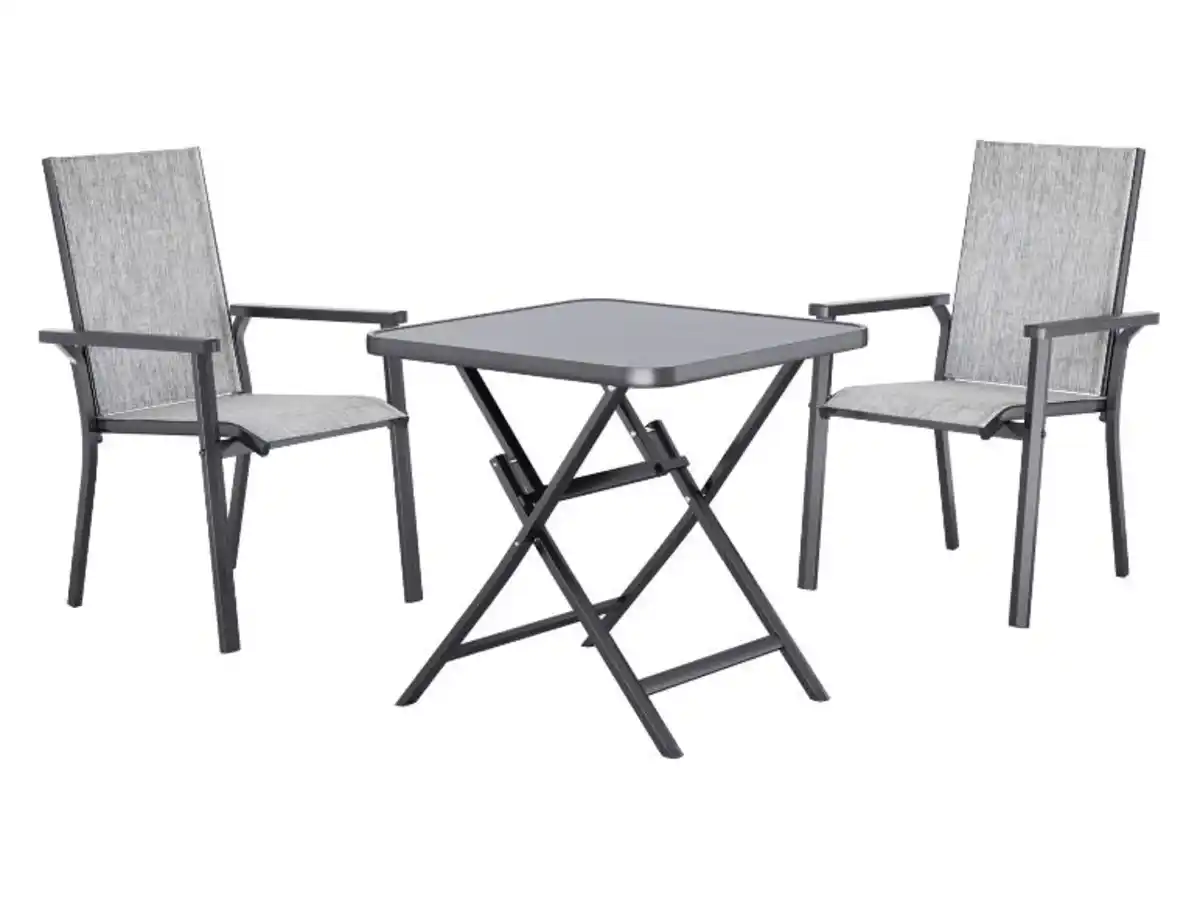 Bild 1 von LIVARNO® Alu-Set »Houston«, 3-teilig - Klapptisch & 2 Stapelsessel, hellgrau-meliert