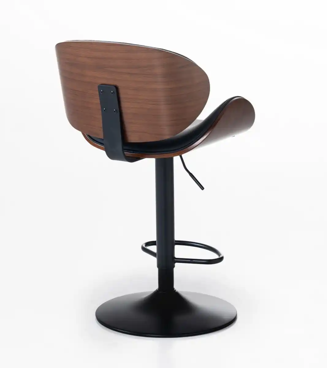 Bild 3 von Barhocker mit Walnussholz-Rückenlehne, verstellbarer Sitzhöhe, ca. 53 x 44 cm – Schwarz