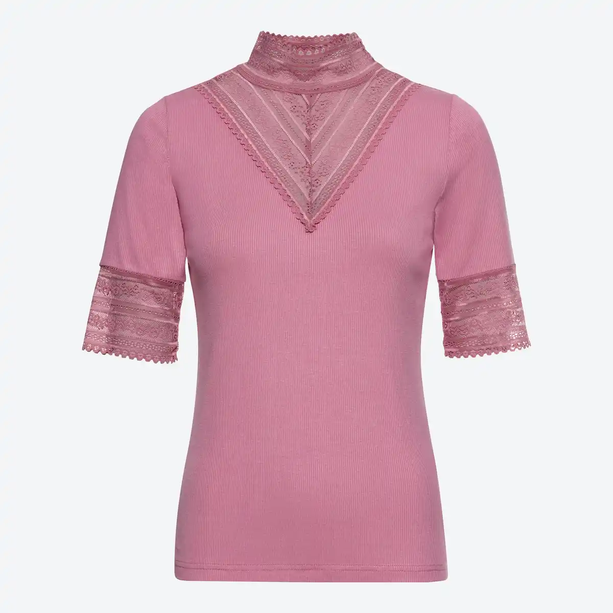 Bild 1 von Damen-T-Shirt mit Spitze am Ausschnitt