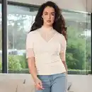 Bild 1 von Damen-T-Shirt mit Spitze am Ausschnitt