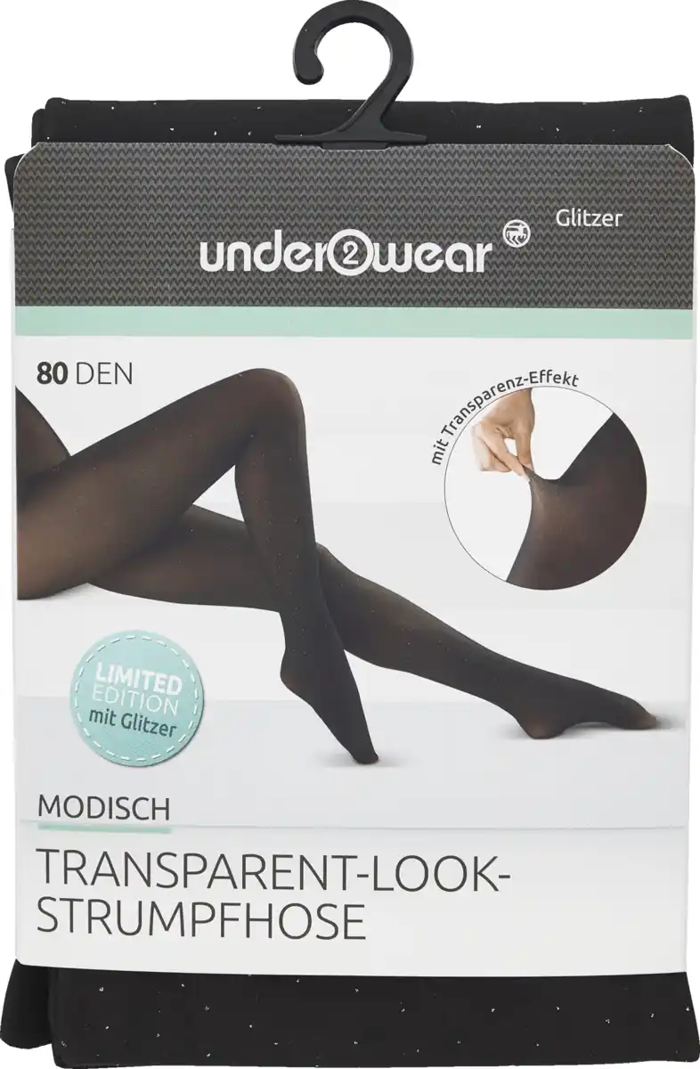 Bild 1 von under2wear Transparent Look Strumpfhose Glitzer schwarz Gr. S (36/38)