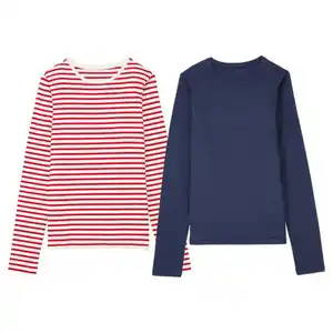 UP2FASHION WOMEN Damen Basic Shirts, 2er-Set, Marineblau/Rot, S 36/38