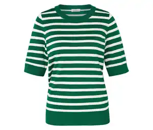 Feinstrickpullover, grün-weiß gestreift