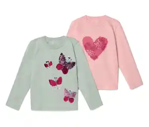 2 Kinder-Langarmshirts mit Applikation, rosa und mint