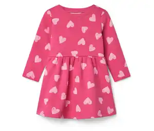 Kinder-Sweatkleid, mittelpink mit hellrosafarbenen Herzen-Alloverprint
