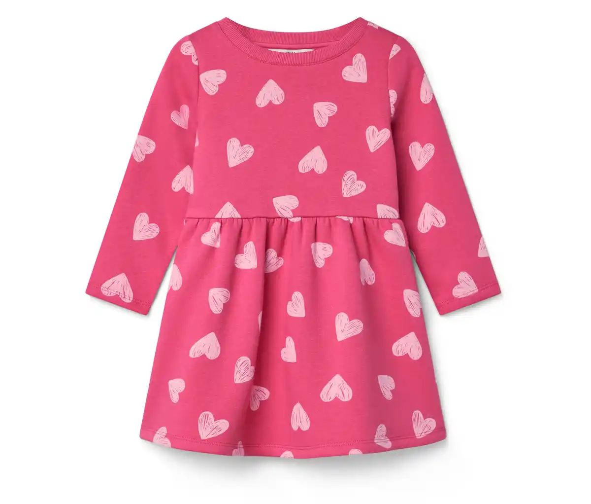 Bild 1 von Kinder-Sweatkleid, mittelpink mit hellrosafarbenen Herzen-Alloverprint