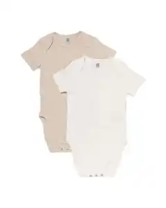 Mitwachsender Baby-Strampler LENZING™ ECOVERO™, gerippt – 2 Stück naturfarben