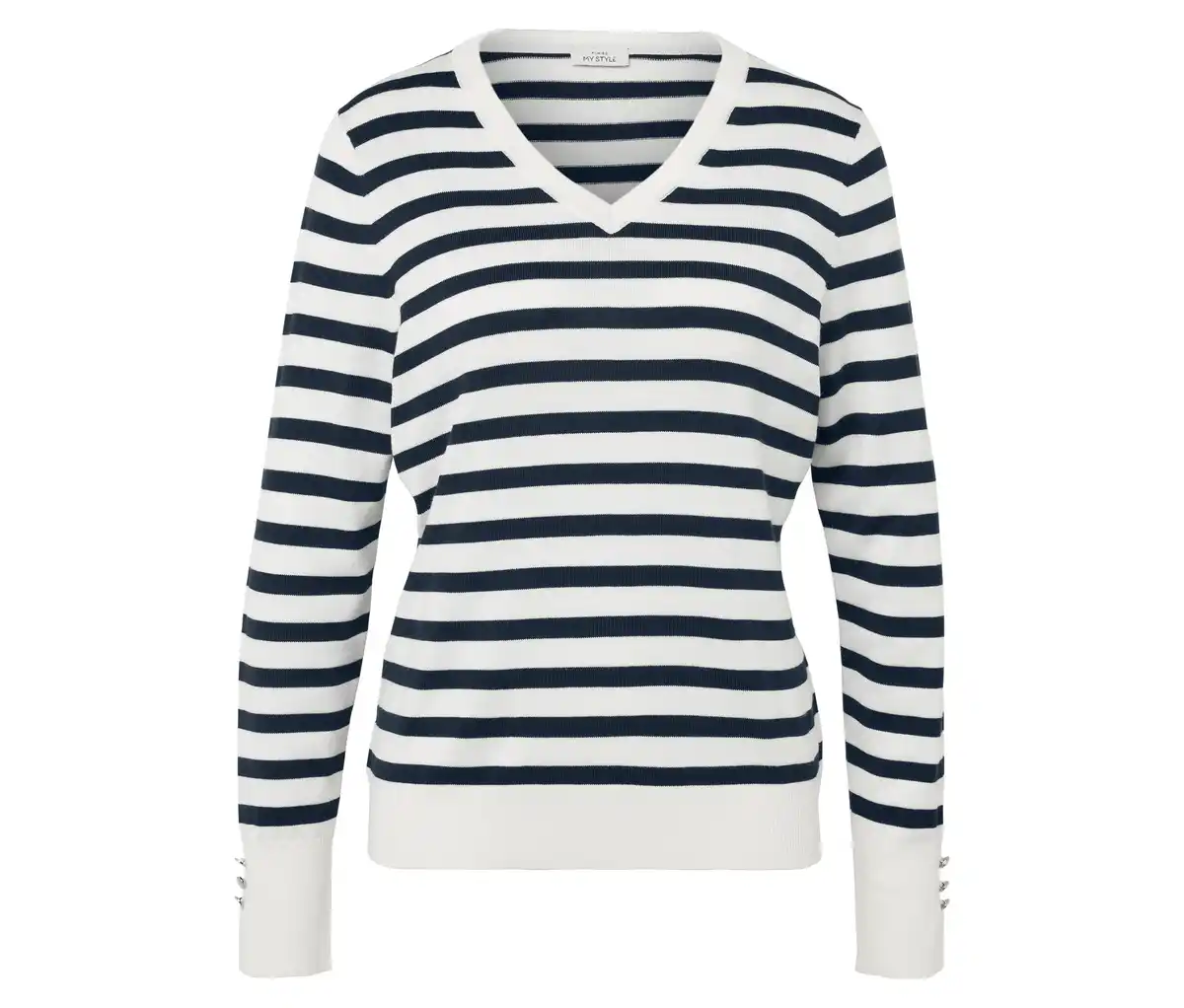 Bild 1 von Feinstrickpullover, dunkelblau-weiß gestreift