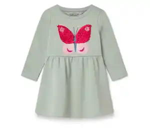 Kinder-Sweatkleid, graugrün mit Schmetterlings-Applikation
