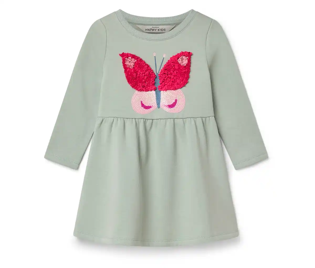 Bild 1 von Kinder-Sweatkleid, graugrün mit Schmetterlings-Applikation