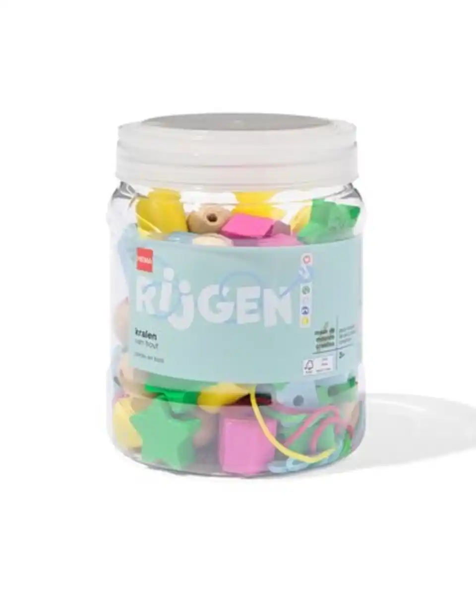 Bild 1 von Eimer mit Holzperlen und Kordeln – 70 Stück