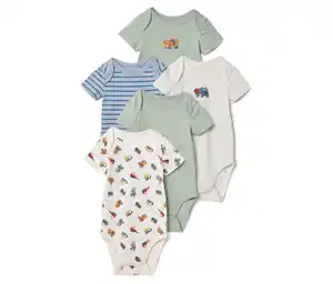 5 Baby-Bodys mit Mitwachsfunktion, Bagger