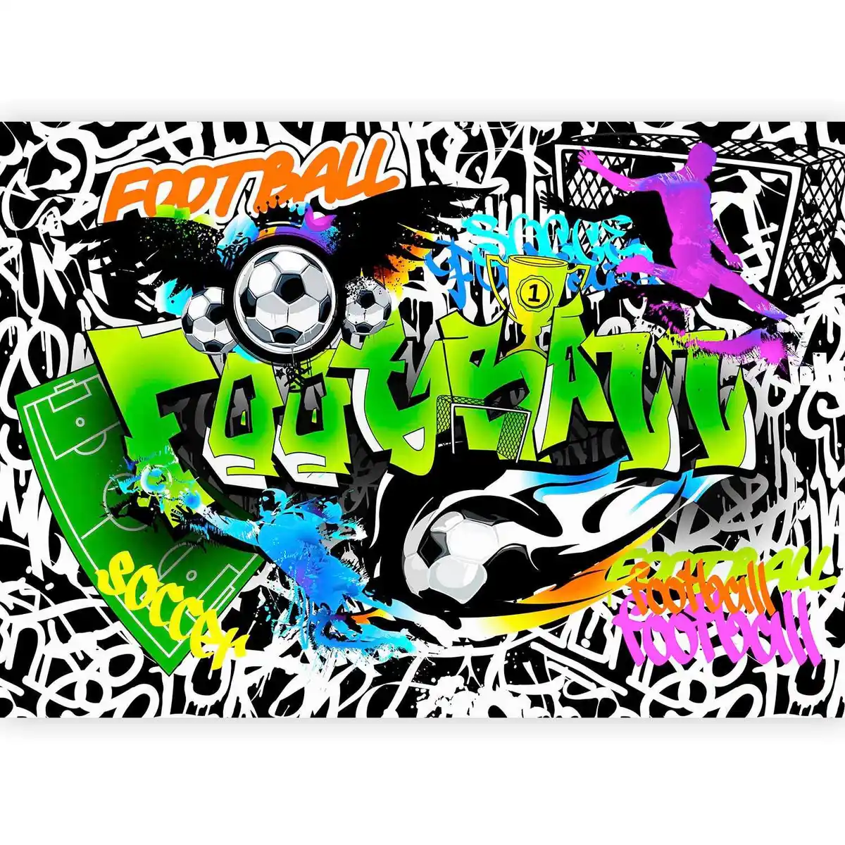 Bild 1 von Fototapete Football Graffiti Multicolor, Multicolor