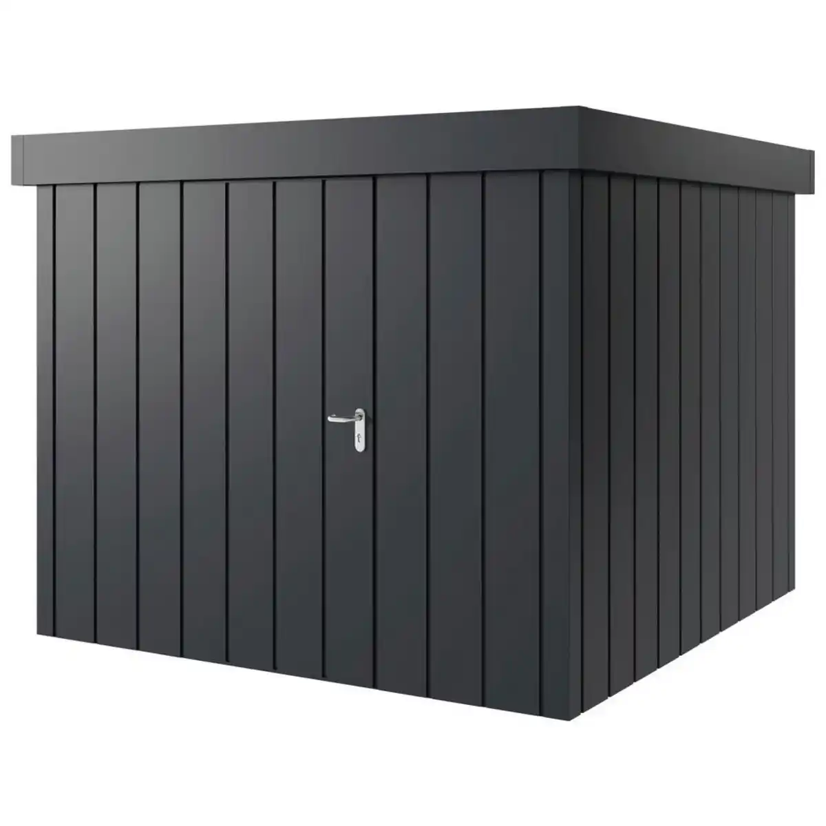 Bild 1 von Gerätehaus, Anthrazit, Metall, 229x220x277 cm, innenseitige Entriegelungsmöglichkeit, wartungsfrei, Dachvorsprung, ohne Boden, Türe mit Gasdruckfeder, umfangreiche Grundausstattung, integrierter W