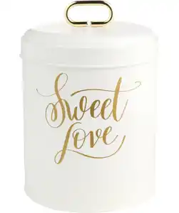 Keksdose mit goldfarbener Schrift, Weiß/gold