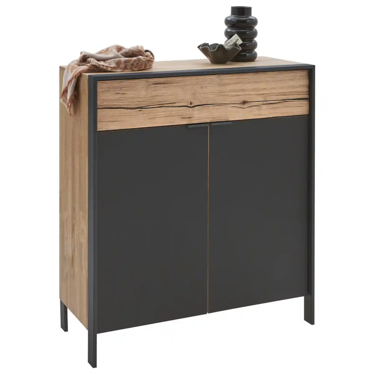 Bild 1 von Valdera Schuhschrank, Graphit, Eiche, Holz, Wildeiche, massiv, 3 Fächer, 1 Schublade(n) Schubladen, 99x110.8x44.6 cm, Made in Germany, Dgm, DGM-Klimapakt, DGM-Emissionslabel, Typenauswahl, Beimöbel